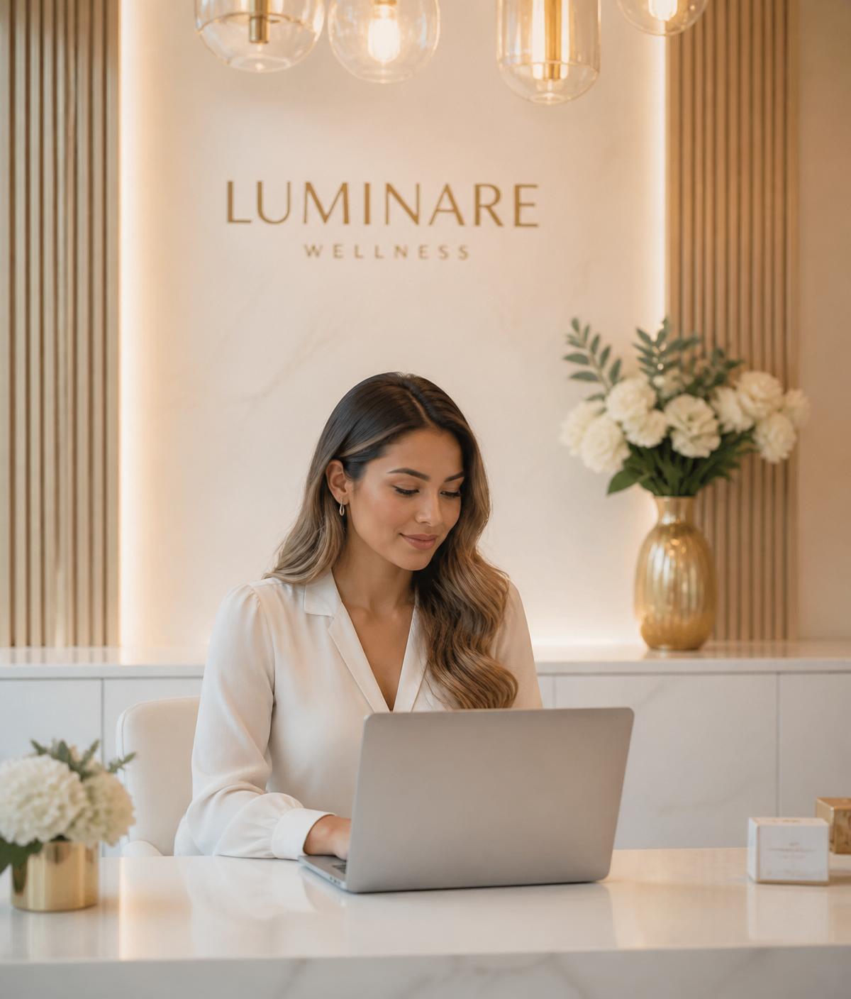 Clinic receptionist using healthcare software