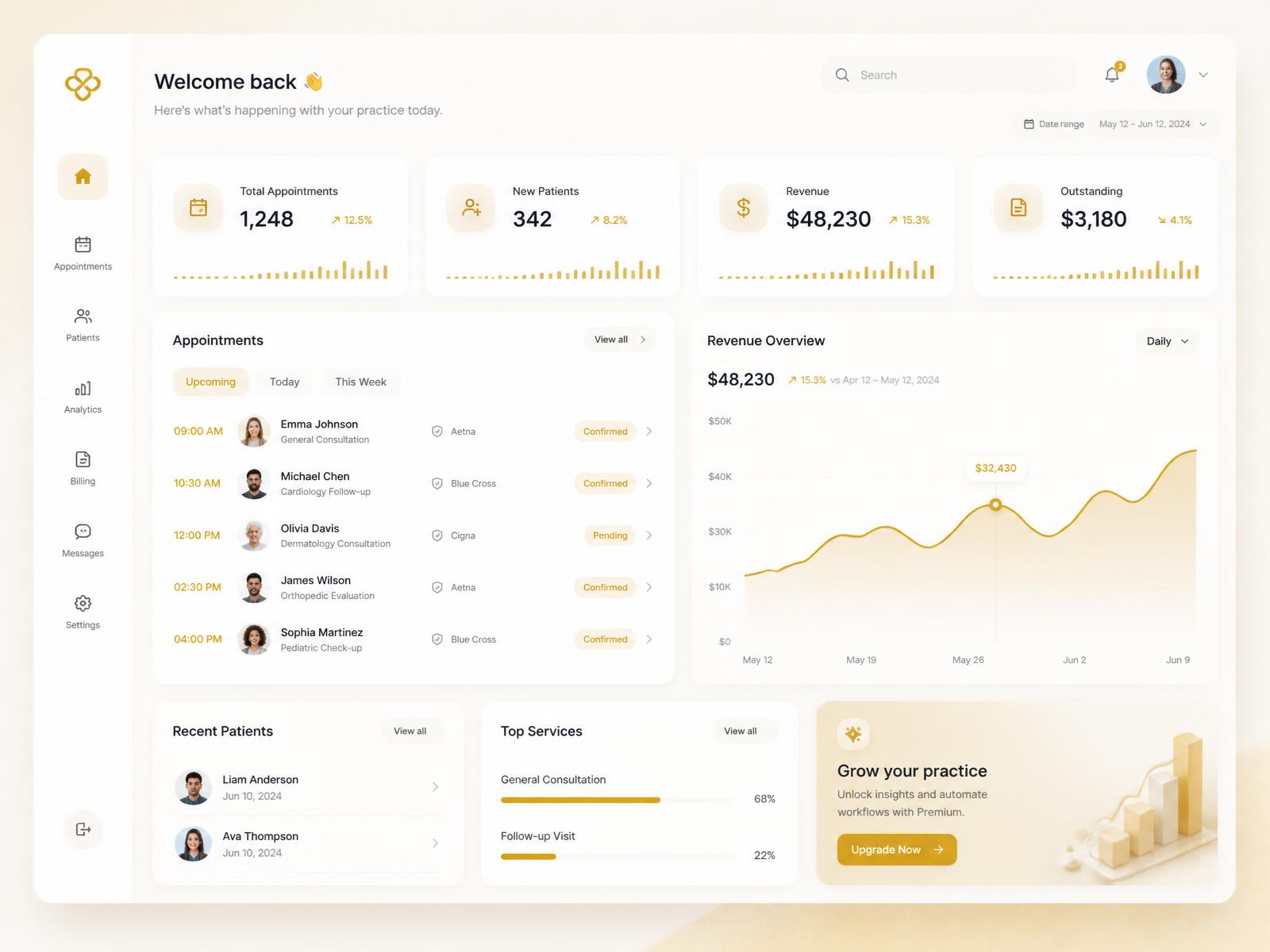 ClinicOS healthcare software dashboard